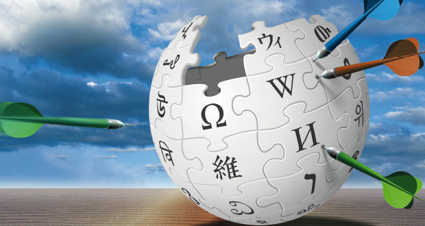 Das Wissen in Wikipedia steht im Visier von PR- und Lobbygruppen, Grafik: Collage com.plot, Wikipedia-Logo (c) Wikimedia/nohat