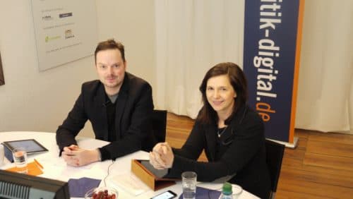 Christian Marx und Katrin Göring-Eckardt in der digitalen Sprechstunde. Foto: A. Wilke, politik-digital e.V