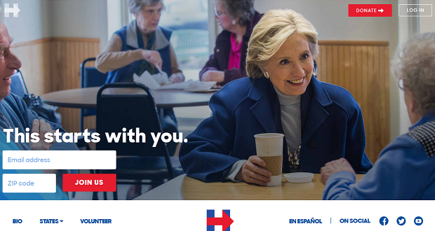 Der Webauftritt der Kampagne von Hillary Clinton. Foto: www.hillaryclinton.com