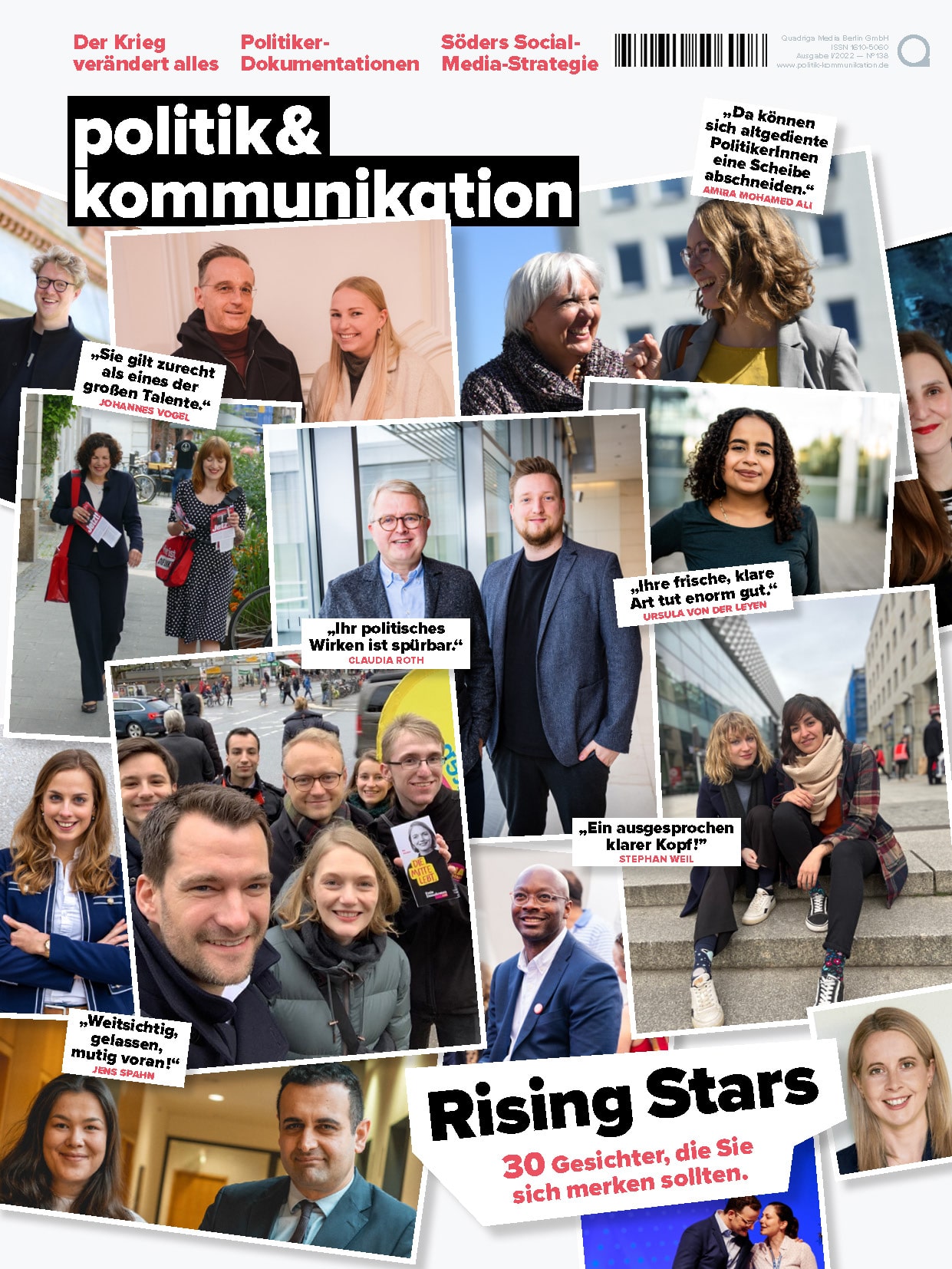 Collage von Porträts und Gruppenbildern junger Menschen, die als "Rising Stars" in Politik und Kommunikation hervorgehobe...