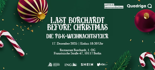 Banner für die Veranstaltung "Last Borchardt before Christmas" mit Weihnachtsmotiven und Veranstaltungsdetails.