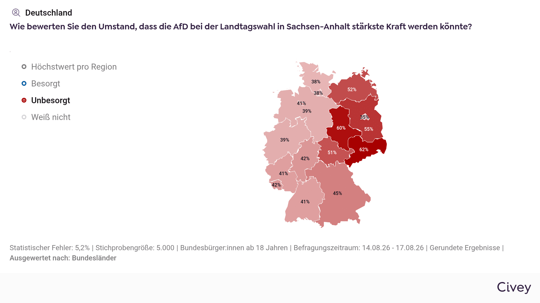 Civey-Grafik: Bewertung eines möglichen AfD-Wahlsiegs nach Bundesländern