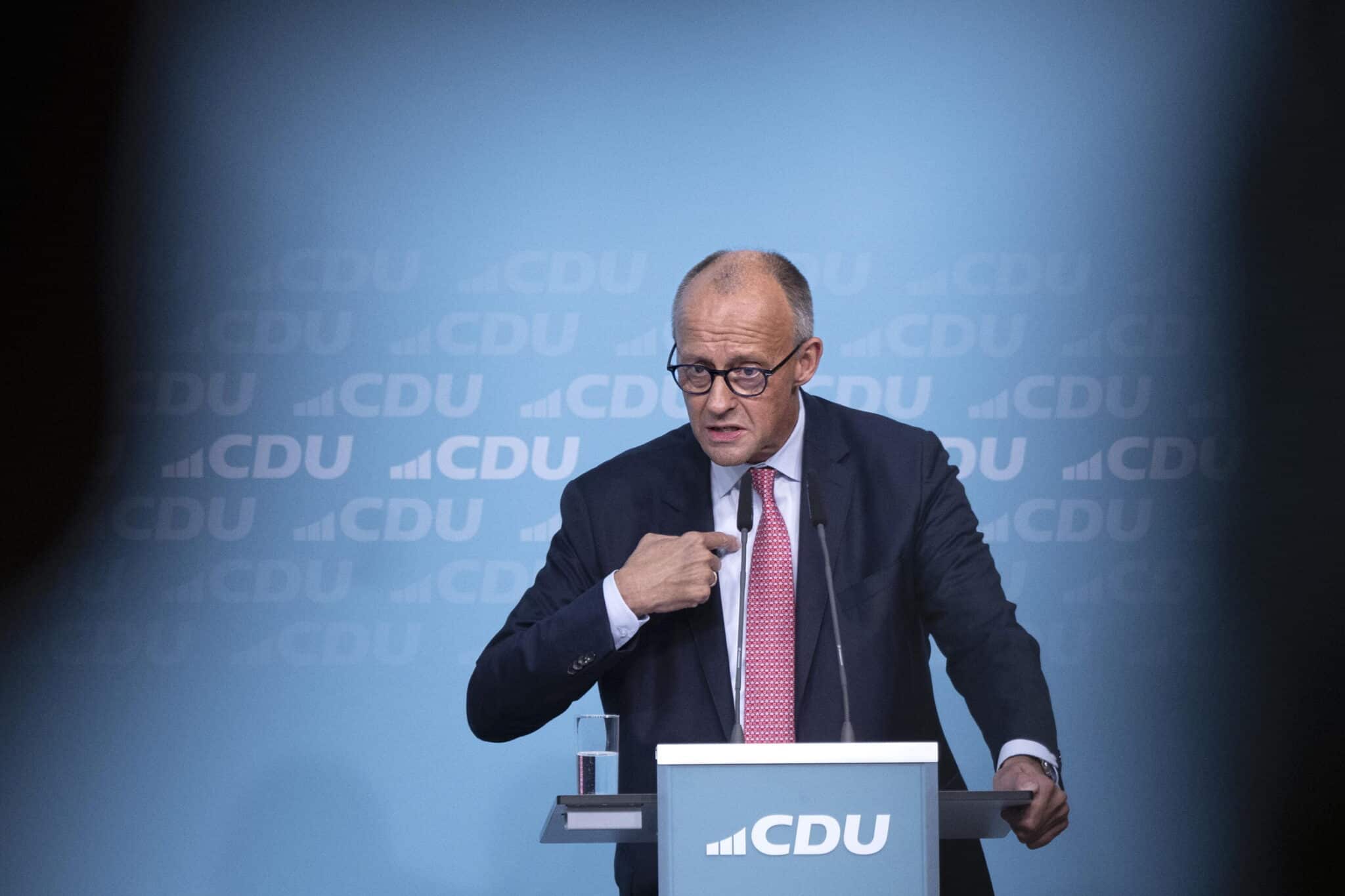 Friedrich Merz spricht beim Wahlkampfabschluss der Berliner CDU im Konrad-Adenauer-Haus.