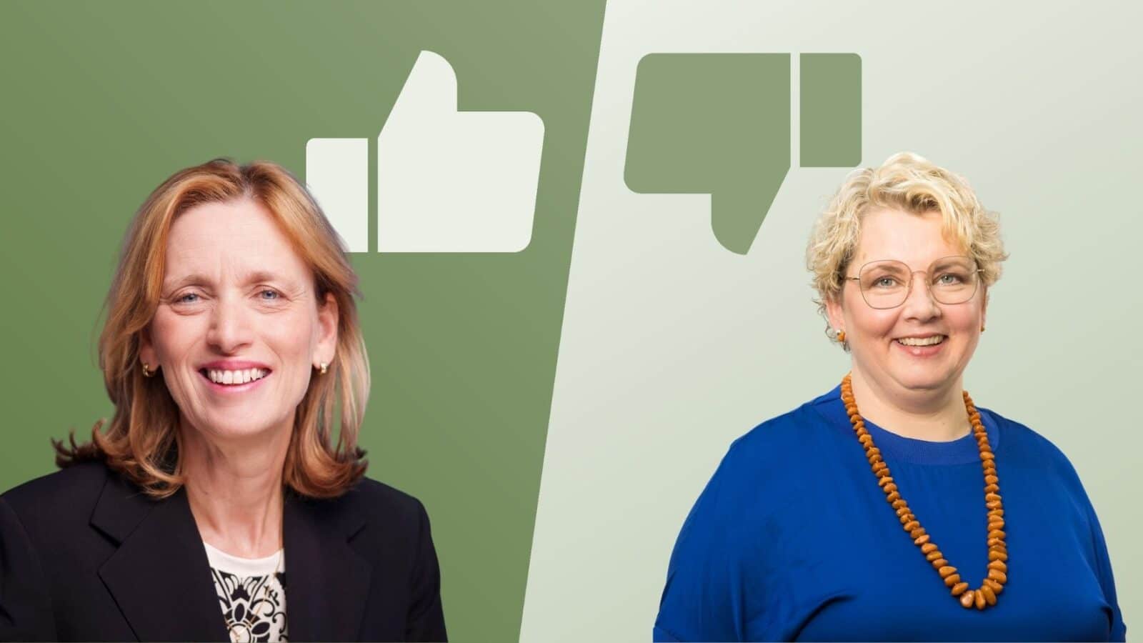 Früh fördern oder zusätzlich prüfen? Bundesbildungsministerin Karin Prien und GEW-Vorsitzende Maike Finnern. Fotos: Dominik Butzmann/photothek; GEW/Kay Herschelmann
